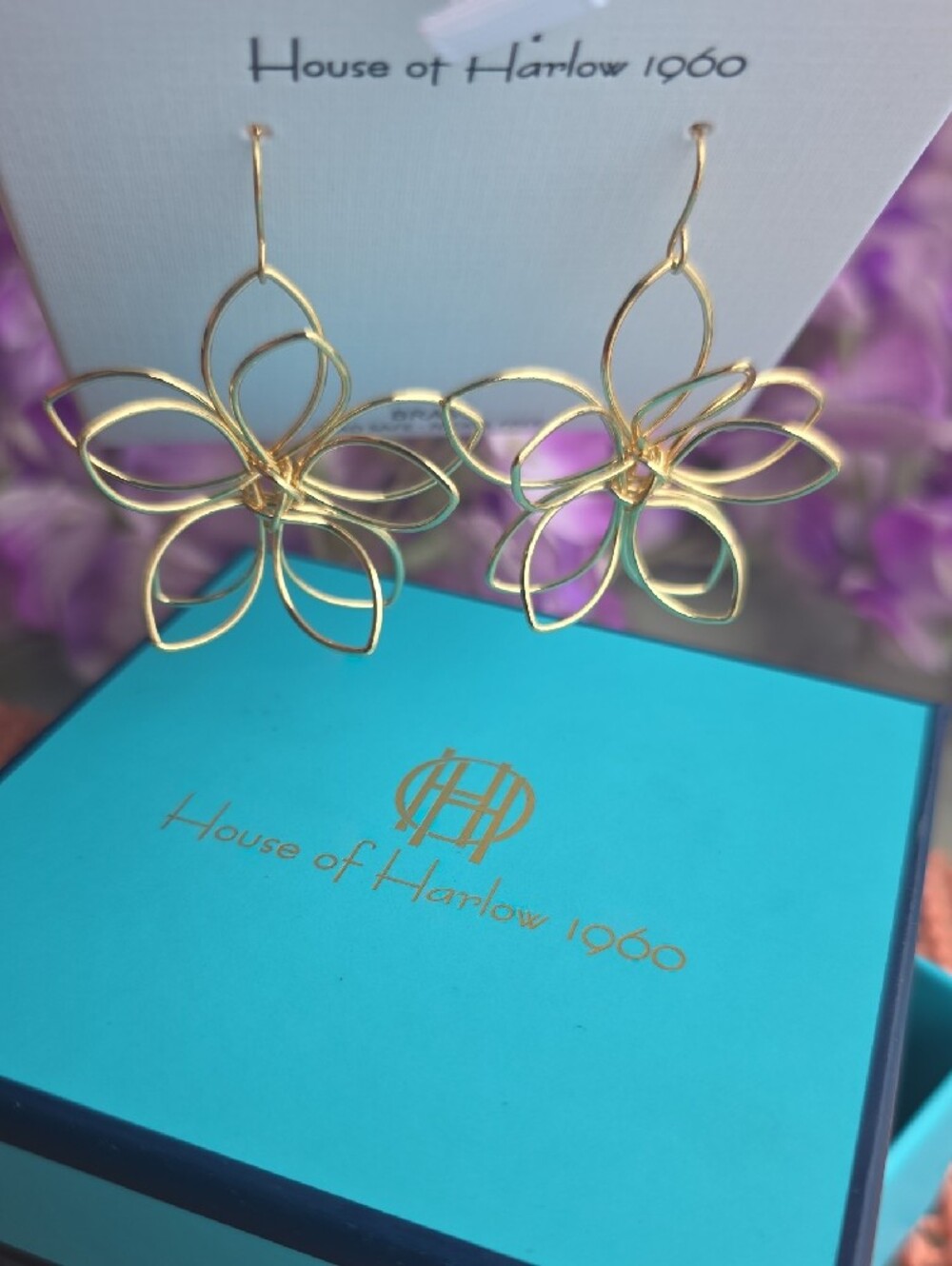 House of Harlow 1960 Gold Open Flower Drop Earrings